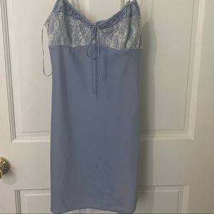 Urban outfitters sky blue slip dress,white lace